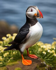 Puffin, Seabird. At annual nesting site on the Farne Islands, Northumberland, England, UK.