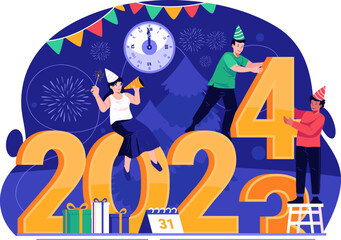 People Are Changing the Letter of the Year in Preparation for the New Year 2024. Happy New Year Concept Illustration