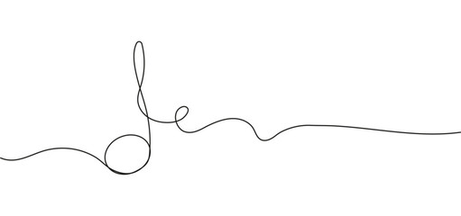 Musical note in continuous line style. Audio message. Music symbol in linear minimalist style. Melody sign. - obrazy, fototapety, plakaty