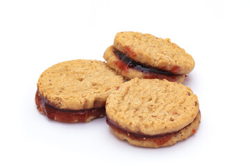 Delicious jam filled oatmeal cookies on white