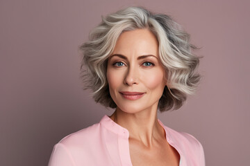 Fototapeta premium Attractive middle aged woman with gray hair