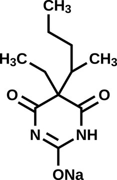 Pentobarbital sodium structural formula, vector illustration