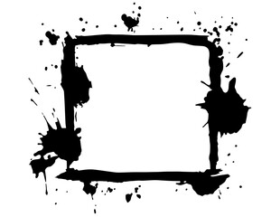 Grunge ink blot frame with streaks,splashes,spots,dots,streaks.Abstract spot cadre.Splatters of paint, watercolor stain.Use texture for the design of postcards,banners,posters. Isolated.Vector