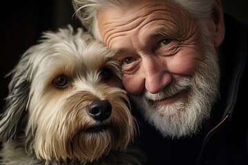 Глубокая связь между пожилым мужчиной и его нежной собакой-терапевтом на этом трогательном крупном плане