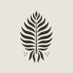 Elegant geometric blooming leaf and berries. Abstract botanical elements vector illustration. Colorful brown beige gold centerpiece on light background. - 689124047