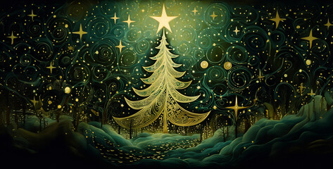 abstract christmas tree, Stars of bethlehem a Christmas tree glows And glit