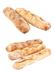 freshly baked baguettes isolated on white background