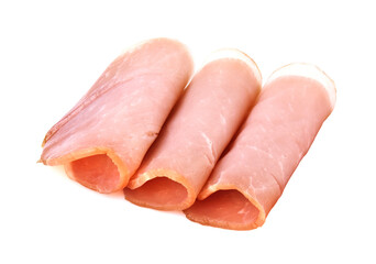 Sliced ham on white background