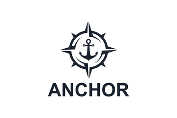 Compass cardinal direction logo with anchor elements, sailor and adventure symbols. © 21graphic