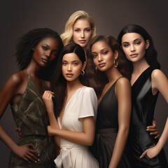 Obraz premium Portrait of beautiful cheerful multiethnic women group with natural beauty and glowing skin