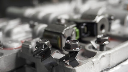 Closeup shot of disassembly auto gearbox