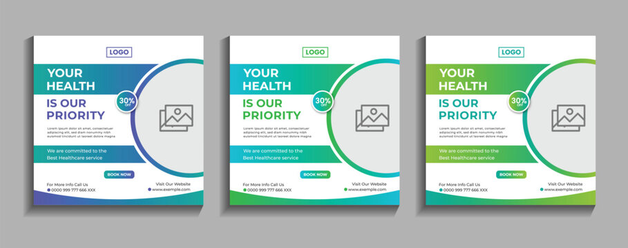 Healthcare medical service social media post template design. Doctor's care, Clinic, or hospital's digital marketing ads for health business promotion banner and web flyer templates.