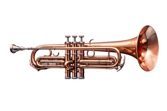 golden trumpet isolated on transparent background ,generative ai