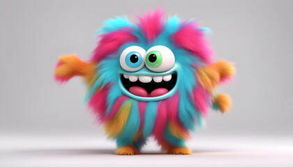 Colorful furry and cute monster - obrazy, fototapety, plakaty
