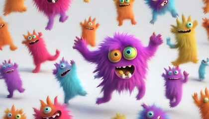 Obraz premium Colorful furry and cute monster