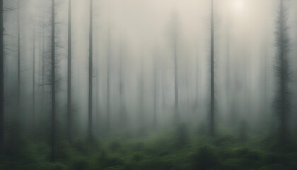 Fototapeta na wymiar A dense forest. A light mist on the horizon.