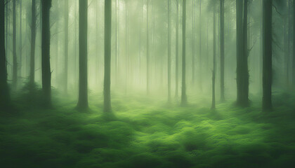 Naklejka premium A light mist on the horizon, a thick green forest.