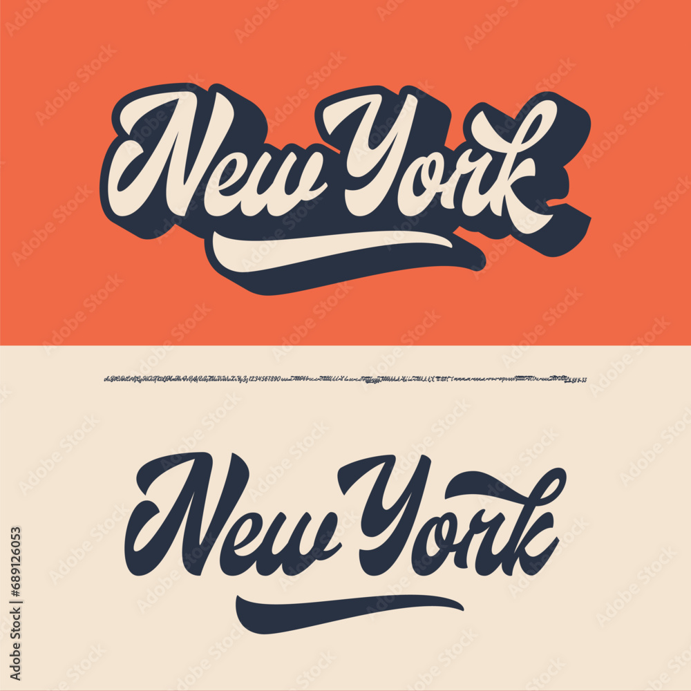 Poster new york. original retro script font. vector