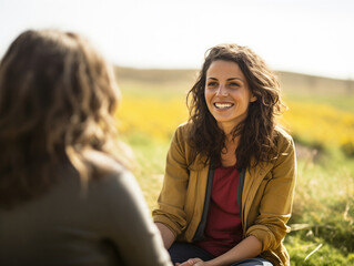 Women cheerful conversation smiling in the nature
