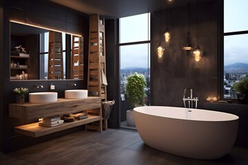 Fototapeta na wymiar Cozy modern bathroom with beautiful trendy interior