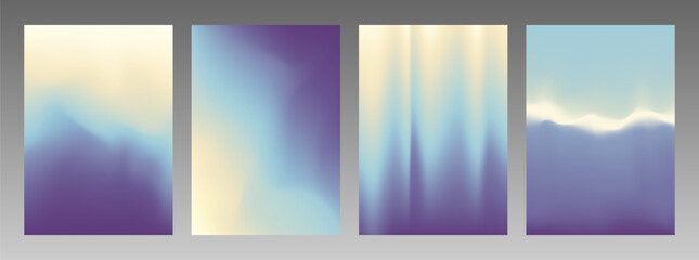Set of Gradient Mesh Cover Designs in Blue Shades. Abstract Vector Illustration without Transparency. 