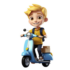 3d illustration of a food delivery men on scooter