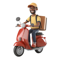 3d illustration of a food delivery men on scooter