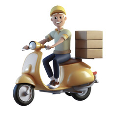 3d illustration of a food delivery men on scooter