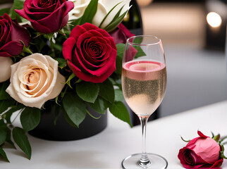 Detailed cozy hearts champagne roses sharp focus.