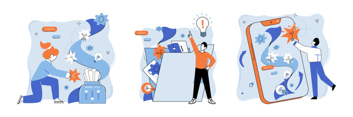 Business operations vector illustration. Control, maestro directing symphony optimal business operations Action, spark igniting flame dynamic and efficient business operations Working diligently