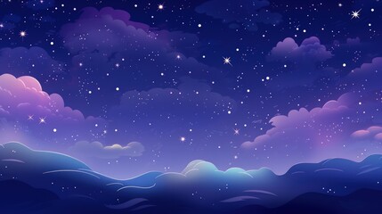 Cartoon Night starry sky on space with bright stars background.