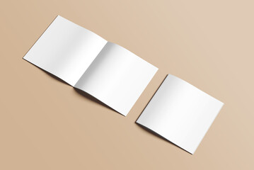 Open and closed catalog mockup in brown background