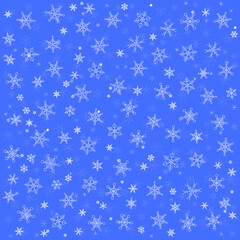 空に舞う雪の結晶、青背景、背景素材