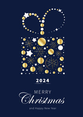 Luxury Christmas Greeting card design vector. Christmas gift art on dark blue background.  Design illustration for cover, greeting card, print, poster, wallpaper