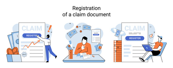 Claim vector illustration. Simplify claim process with organized financial schedule and clear paperwork Turn claim document into financial guide, leading you to compensation success Organize