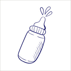 Bottle of baby pacifier doodle vector icon.