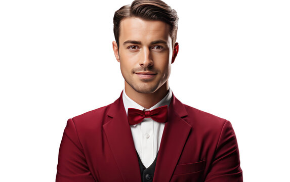 Handsome Male Bellboy With Red Crossed Arms Isolated on a Transparent Background PNG.