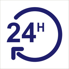 Vector 24 hours, support service - 24 hour clock, time sign symbol isolated.