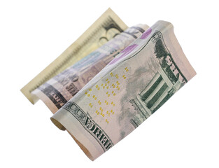 Flying five dollar bill isolated on white, clipping path