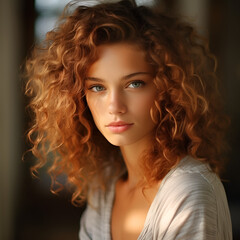 Fototapeta premium A photography of an attractive, beautiful woman, a supermodel with light blue eyes