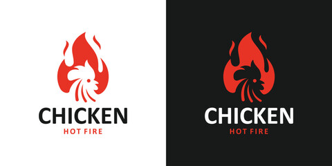 Fire chicken logo design template. Hen flame hot design graphic vector illustration. Symbol food restaurant, icon, creative. - obrazy, fototapety, plakaty