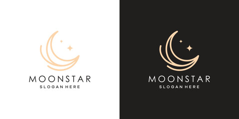 Elegant crescent moon logo design template. Star logo with line style design graphic vector illustration. Symbol, icon, creative.