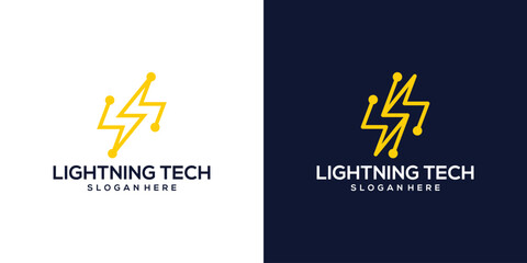 Lightning logo design template with technology models style design graphic vector illustration. Symbol, icon, creative. - obrazy, fototapety, plakaty