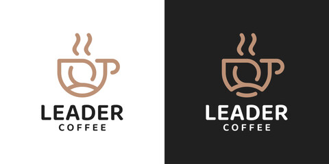 Coffee cafe logo design template. Coffee cup logo and leader with line art style design graphic vector illustration. Symbol, icon, creative.