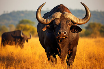 African buffalo in savanna, National Reserve created with Generative Ai