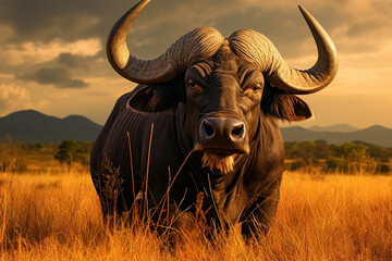African buffalo in savanna, National Reserve created with Generative Ai