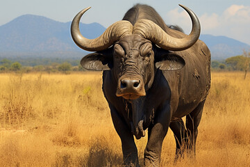 Obraz premium African buffalo in savanna, National Reserve created with Generative Ai