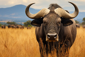 African buffalo in savanna, National Reserve created with Generative Ai