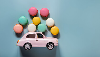 Delivery of colorful macarons, copy space.