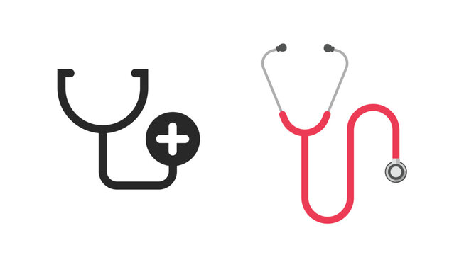 Stethoscope icon vector simple graphic pictogram, flat cartoon heart lungs diagnostic tool graphic, phonendoscope medical illustration set image clipart symbol